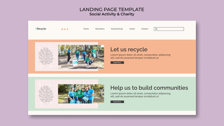 Gratis PSD milieu-activiteit en afvalvrije bestemmingspaginasjabloon