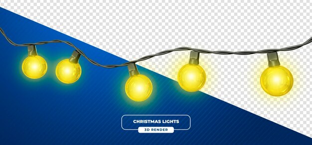 Mini guirnalda de luces de Navidad amarillas con alambre verde Render 3D