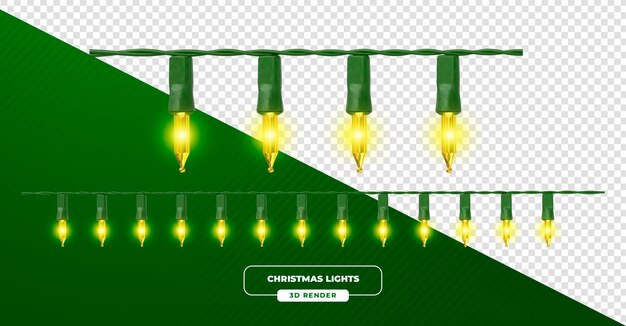 Mini luces de Navidad amarillas guirnalda vertical con alambre verde renderizado en 3D