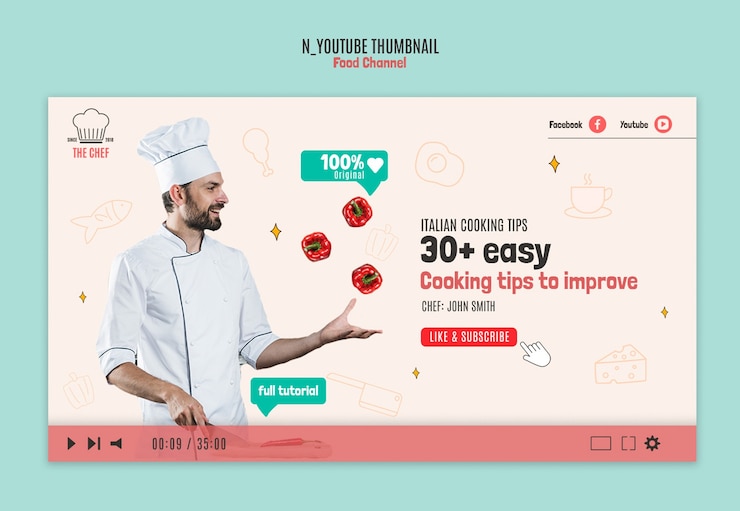 PSD gratuito miniatura del canale alimentare di youtube