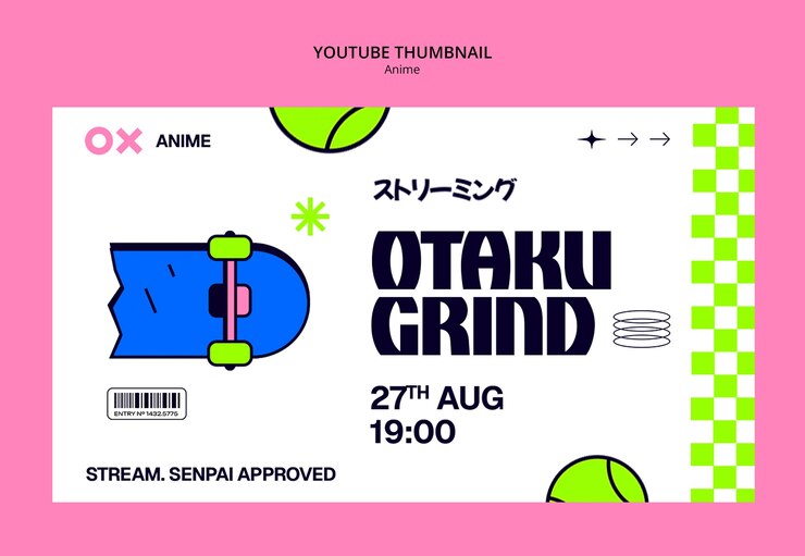 PSD gratuito la miniatura de la transmisión de anime de otaku grind en youtube
