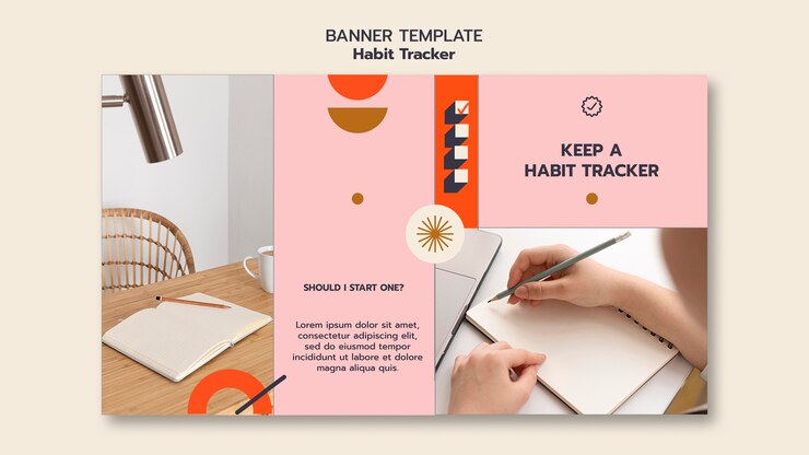 PSD Gratis minimal habit tracker horizontal banner template
