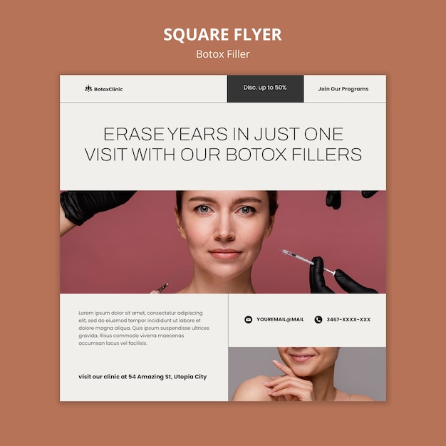 Minimale botox filler vierkante flyer