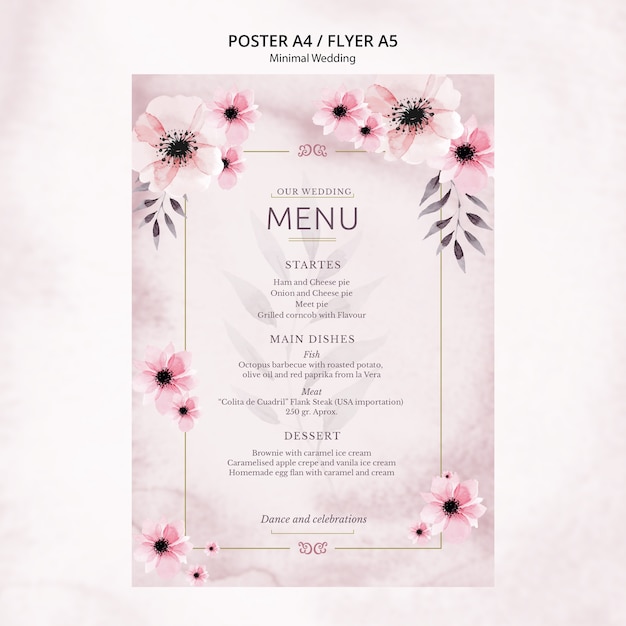 Gratis PSD minimale bruiloft poster menu