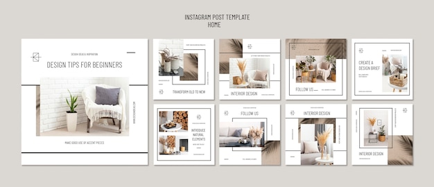 Gratis PSD minimale instagram posts-sjabloon voor interieurontwerp