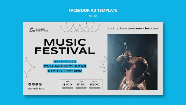 Minimale live muziekfestival facebook-sjabloon