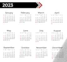 Gratis PSD minimale zwart-wit kalender 2023