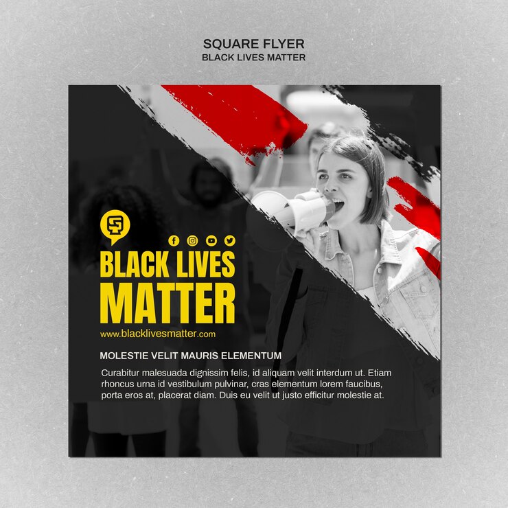 PSD Gratis minimalist black lives matter square flyer with photo