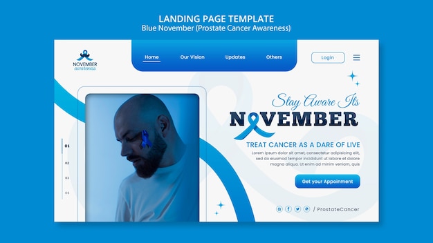 Gratis PSD minimalistische blauwe bestemmingspagina voor november