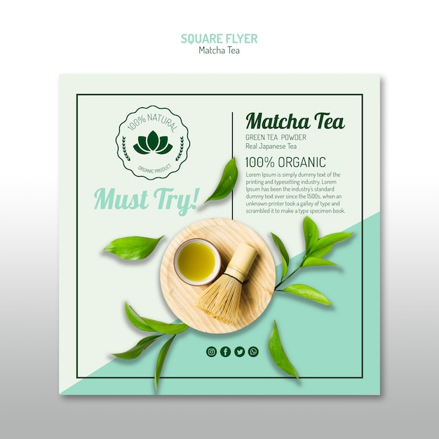 Gratis PSD minimalistische matcha-thee vierkante flyer