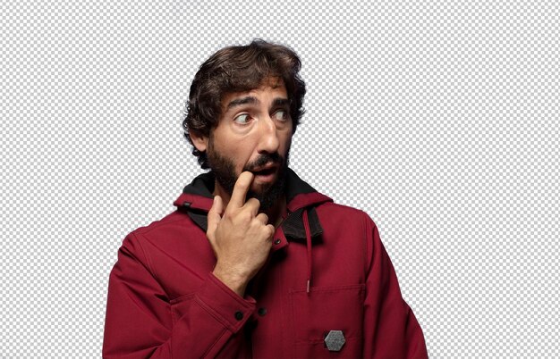con mirada sorprendida, nerviosa, preocupada o asustada mirando hacia el lado hacia el espacio de copia