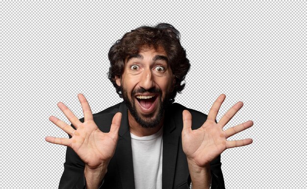 mirando feliz y emocionado conmocionado con una sorpresa inesperada con ambas manos abiertas al lado de la cara