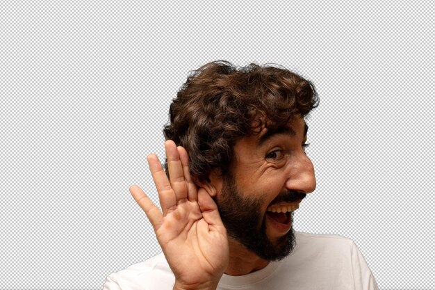 mirando feliz escuchando tratando de escuchar una conversación secreta o chismes escuchando a escondidas