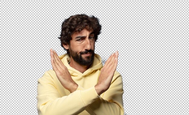 mirando molesto y harto de tu actitud diciendo suficientes manos cruzadas delante diciéndote que te detengas