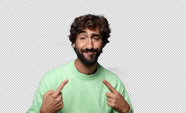mirando orgulloso arrogante feliz sorprendido y satisfecho señalando a sí mismo sintiéndose como un ganador