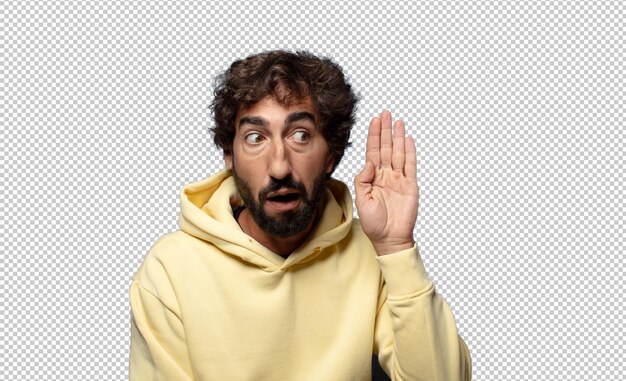 mirando serio y curioso escuchando tratando de escuchar una conversación secreta o chismes escuchando a escondidas