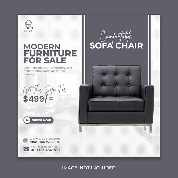 PSD gratuito mobiliario moderno en venta diseño de publicaciones en redes sociales.
