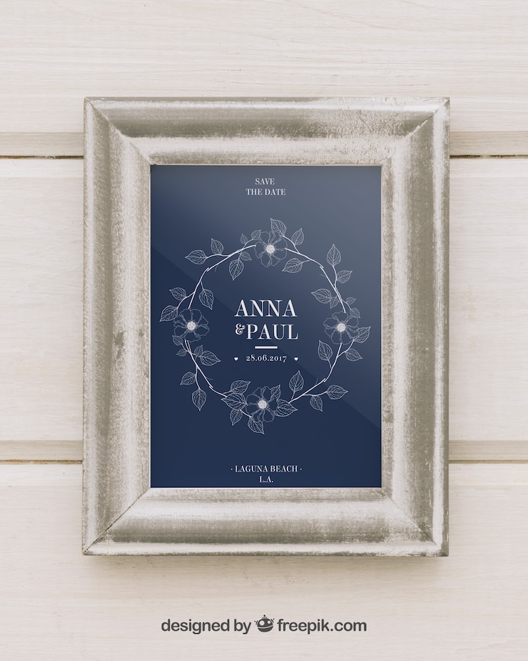PSD gratuito mock up para bodas con marco blanco