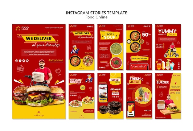 Mock-up di storie di instagram di concetto online di cibo