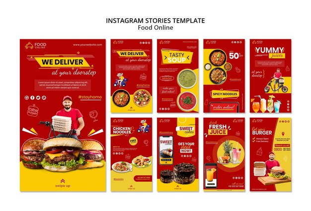 Mock-up di storie di instagram di concetto online di cibo
