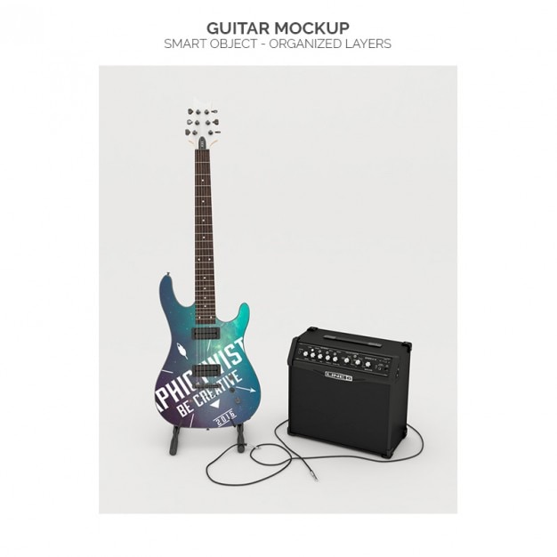 PSD gratuito mock up realista de guitarra