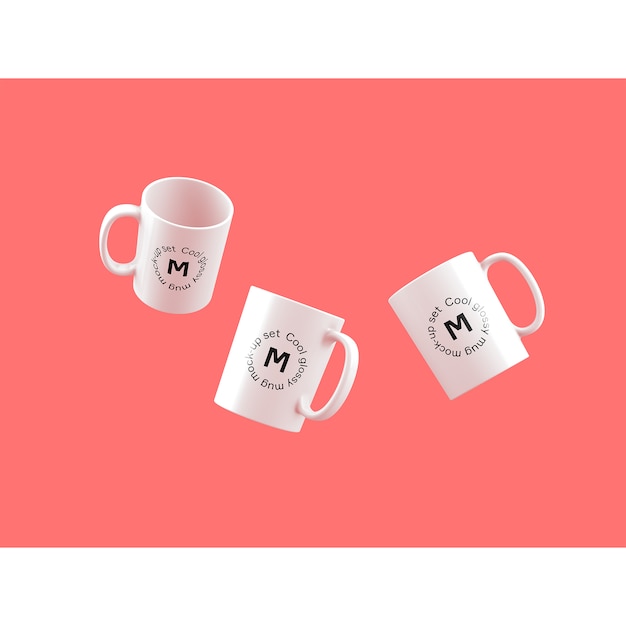 PSD gratuito mock up de tres tazas sobre fondo rosa