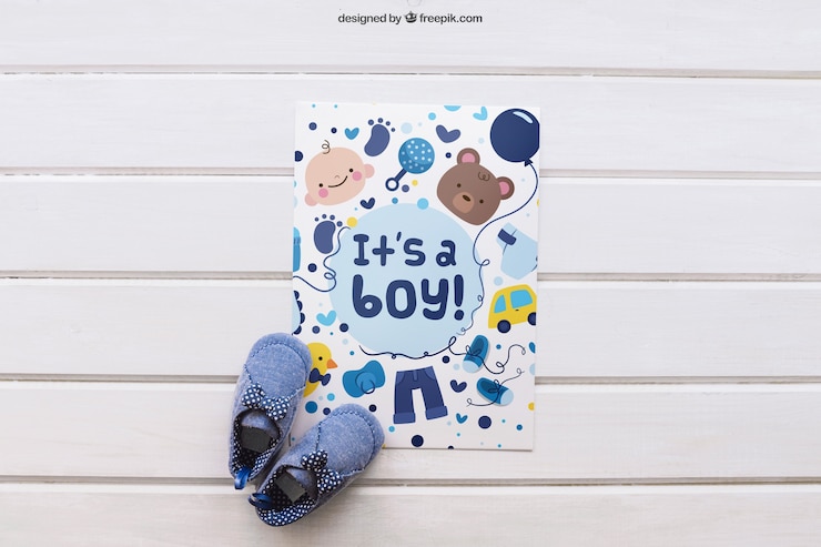 PSD gratuito mockup de bebé con papel y zapatos