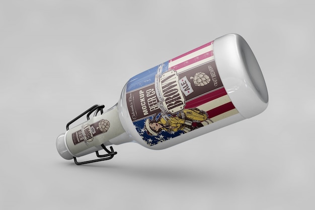 Mockup de botella con bandera de eeuu