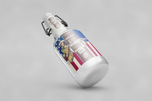 Mockup de botella con bandera de eeuu