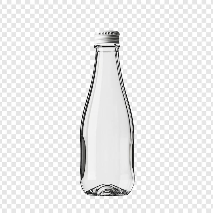 PSD Gratis mockup botol kaca kosong desain wadah minuman bening sejernih kristal
