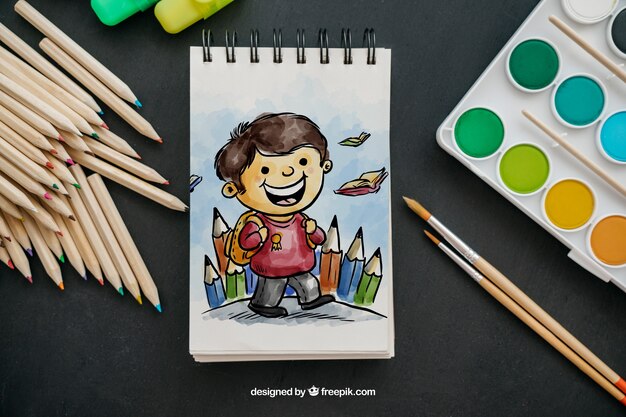 Mockup creativo de vuelta al cole con libreta