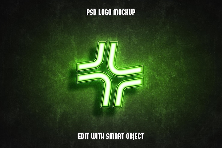 PSD gratuito mockup del logo verde neon 3d
