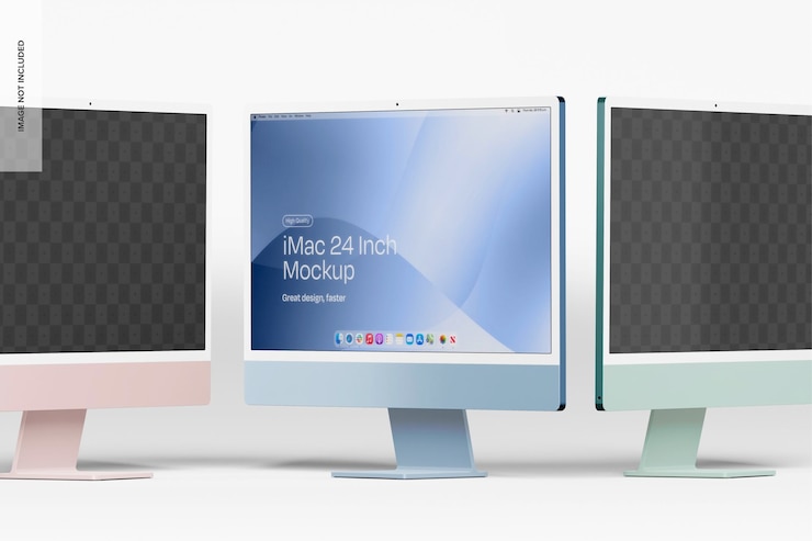 PSD gratuito mockup della schermata imac 24 pollici a vista laterale