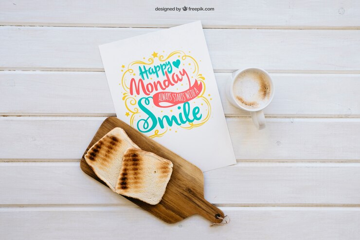PSD gratuito mockup de desayuno con tostada y café