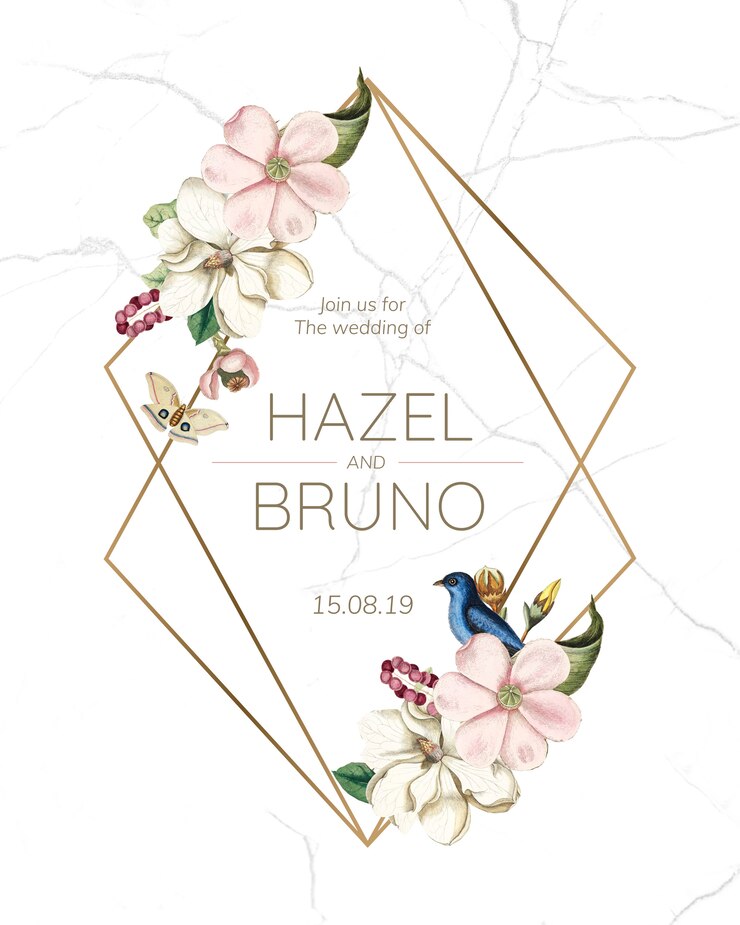 PSD gratuito mockup di carta dell'invito di nozze di flora