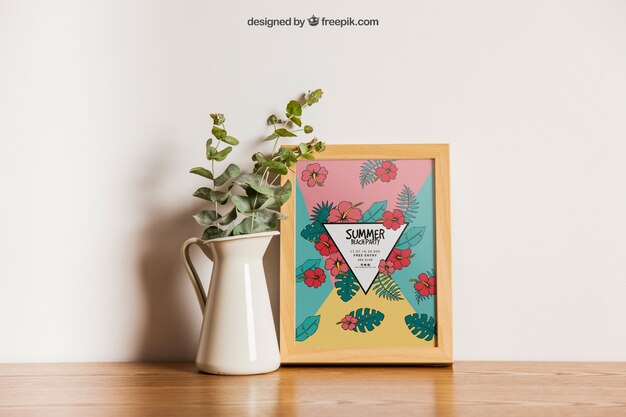 Mockup di cornice con decorazione di fiori