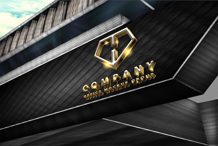 Mockup di logo 3D di edificio per uffici di lusso