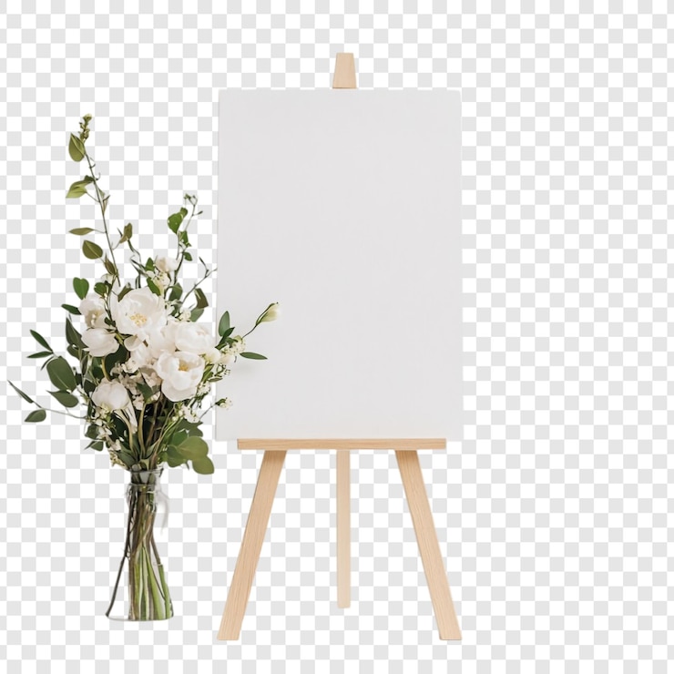 PSD gratuito mockup di tela bianca con fiori bianchi