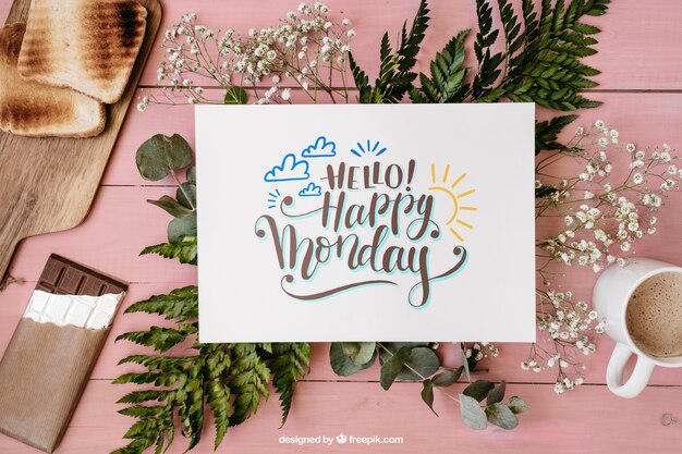Mockup floral de desayuno