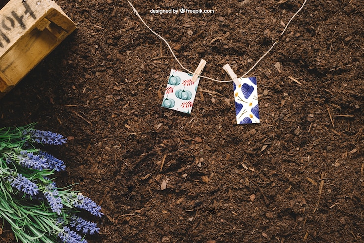 PSD gratuito mockup de jardinería con pequeñas cartas