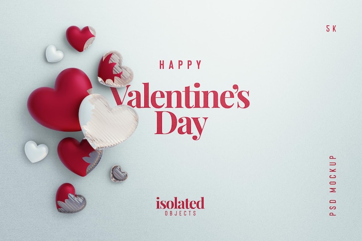 PSD Gratis mockup latar belakang hari valentine dengan komposisi tampilan atas hati cinta dekoratif