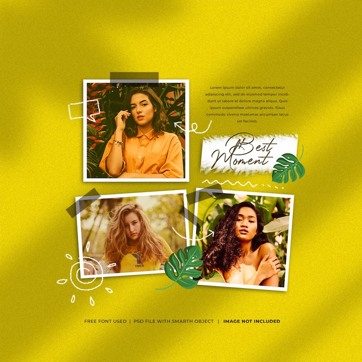 PSD gratuito mockup del marco de la foto con ornamento de doodle