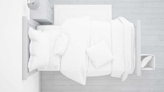 mockup moderno letto singolo in camera da letto luminosa sulla vista dall'alto