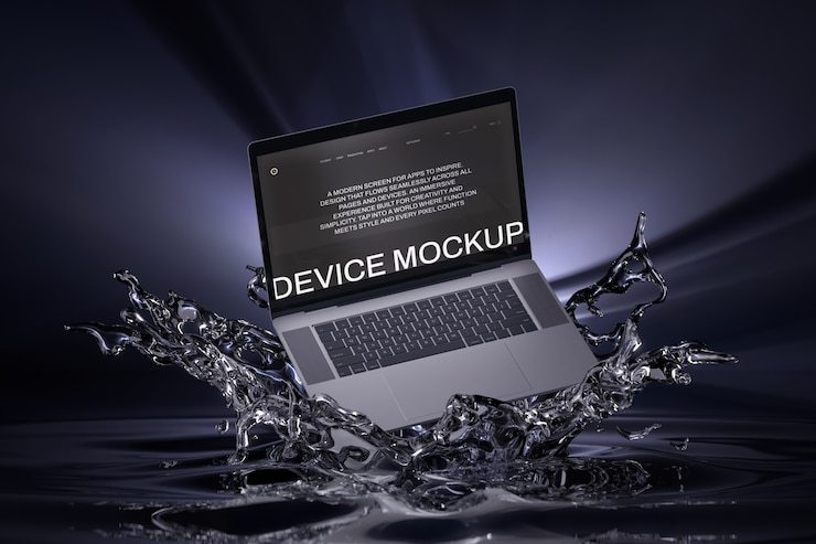 PSD Gratis mockup perangkat dalam percikan air