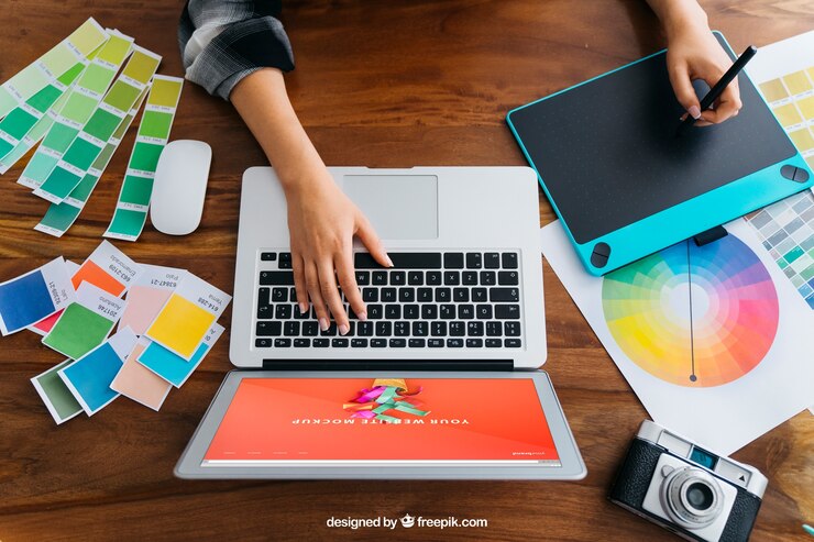 PSD Gratis mockup tampilan atas desainer grafis