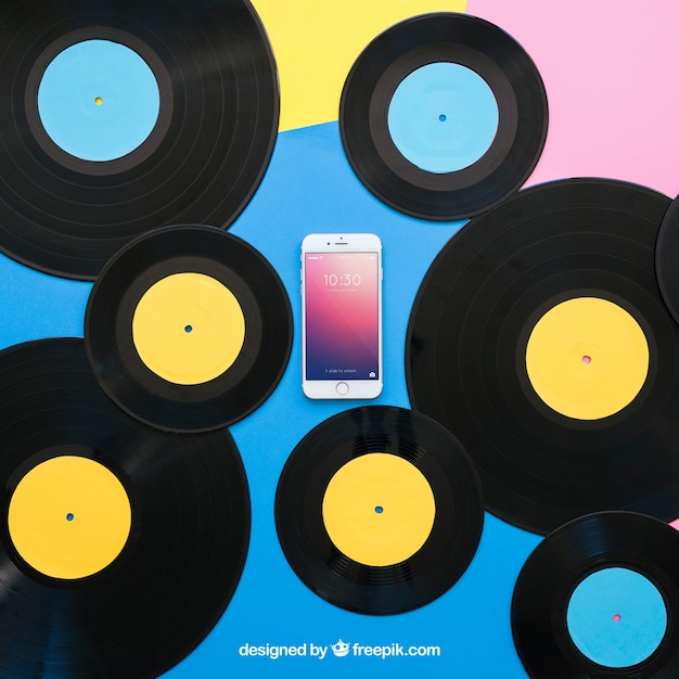 Mockup de vinilo con smartphone