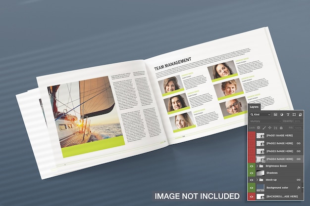 Mockup voor landschapsmagazine geopend