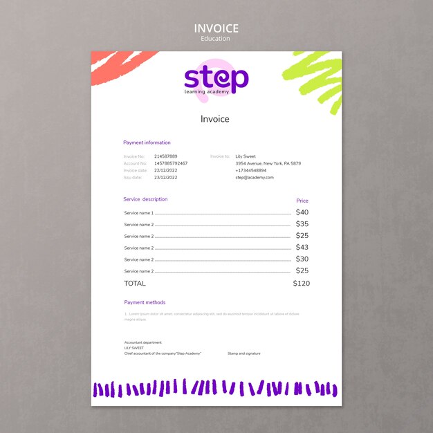 Model van de invoice voor het onderwijsconcept
