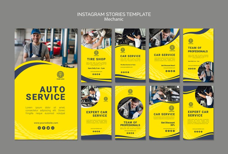 PSD gratuito modelli creativi di storie del instagram del meccanico con la foto