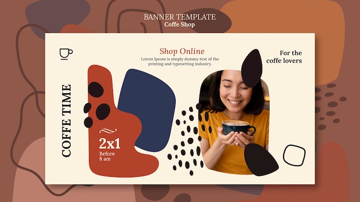 PSD gratuito modello astratto della bandiera orizzontale di tempo del caffè